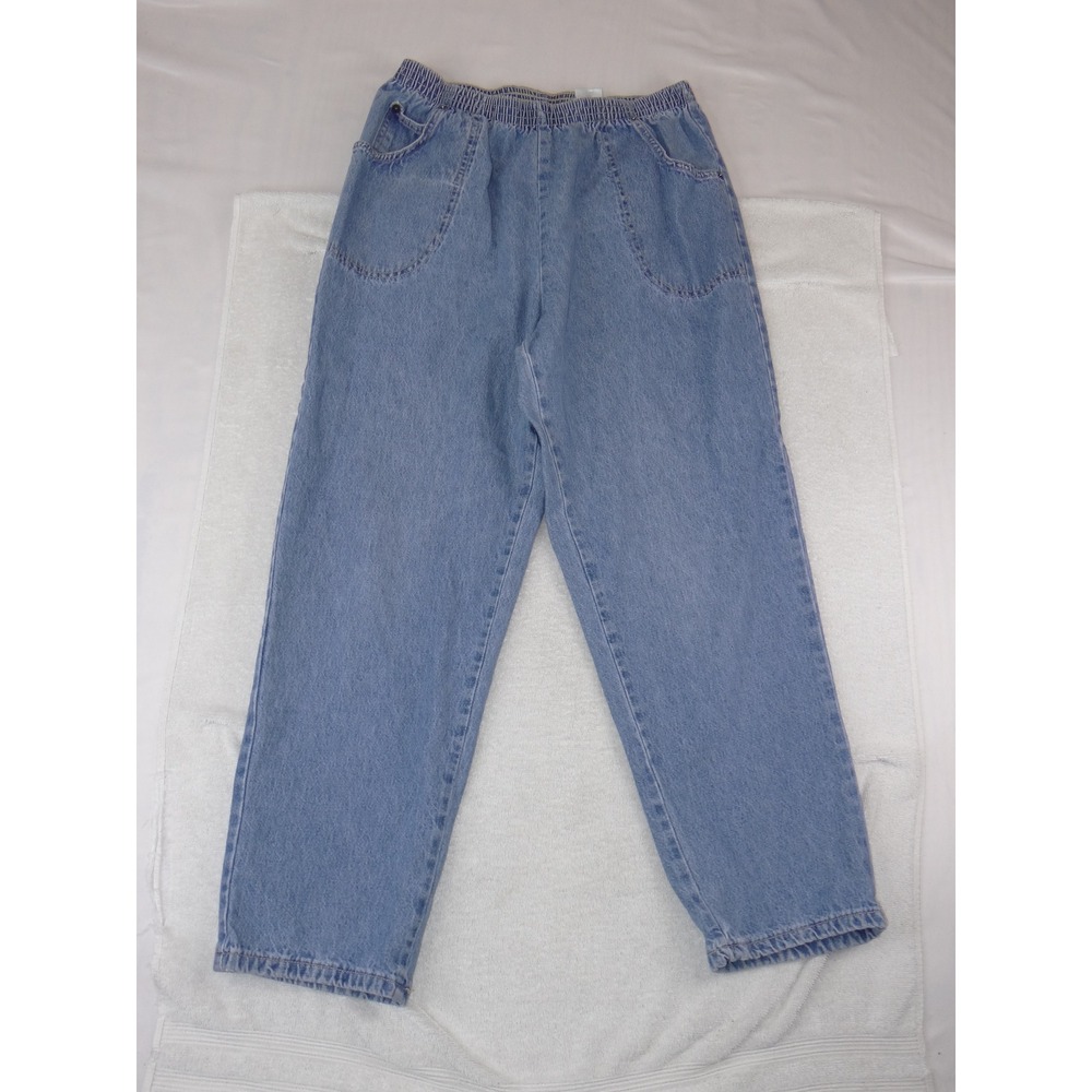 Cabin Creek Womens Medium Wash Elastic Waist Cotton Mom Jeans 14P Blue 4072